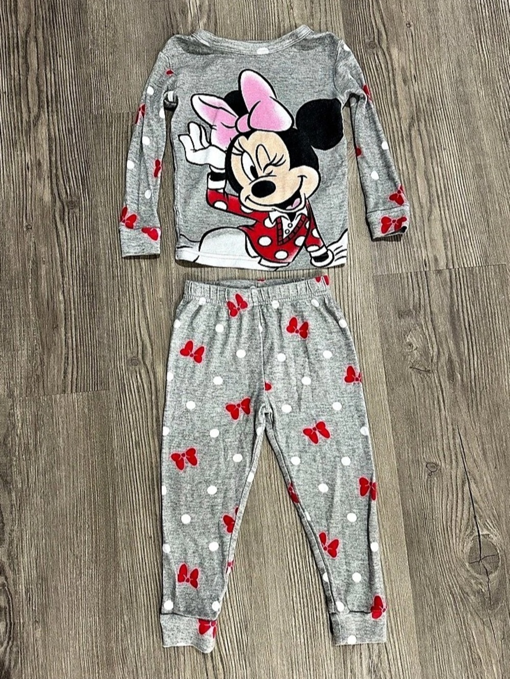 Disney Minnie Mouse Heather Gray Long-Sleeve Pajama Set 3T